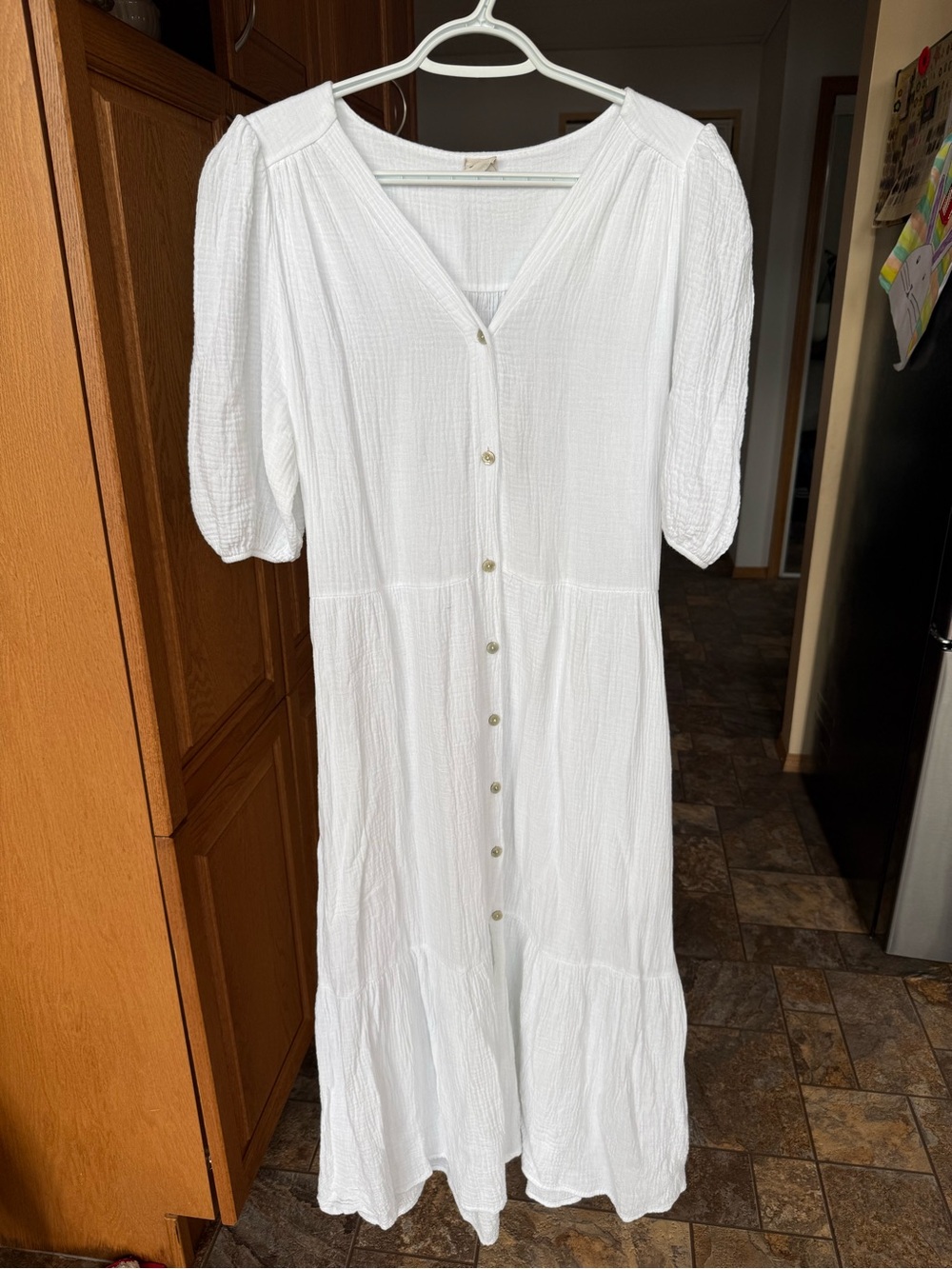 CHARLIE B White Button-Down Textured Maxi Dress